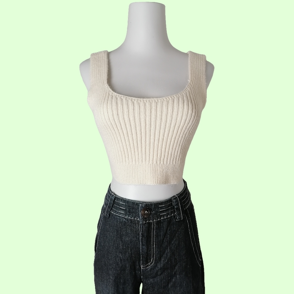 🌾 beige ribbed knit tank top